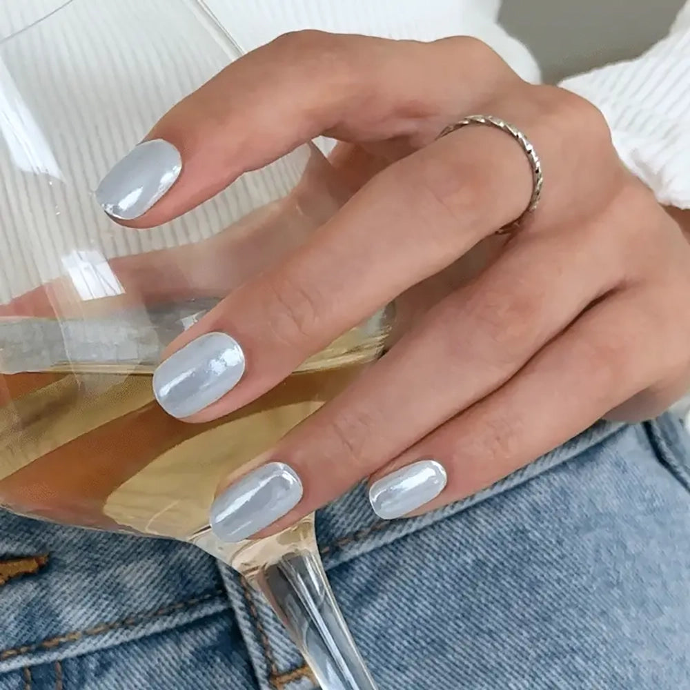 Semi-Cured Gel Nail [#N Light Blue Chrome]